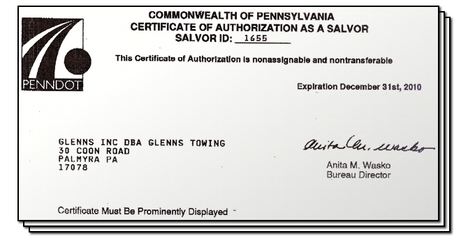 salvage certificate
